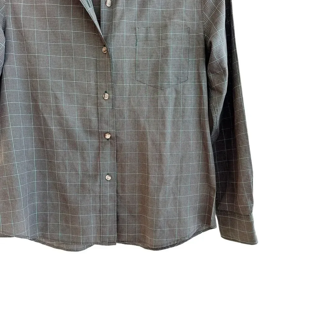 Diane Von Furstenberg Vintage Plaid Cotton Button Up Shirt Grey Size 10